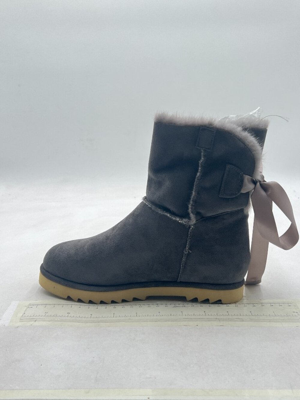 Grey Women Cute Winter Flats Round Toe Ankle Snow Boots Comfy Low Heels Shoe